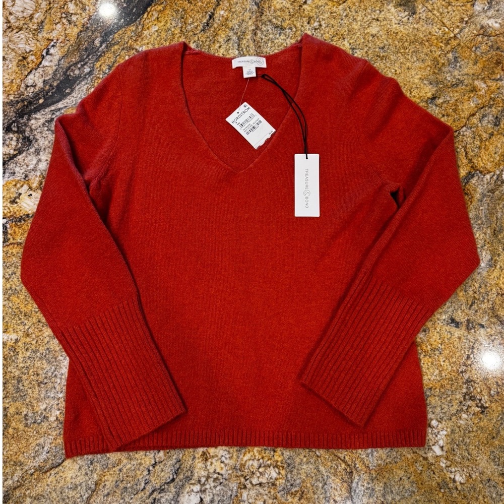 Treasure & Bond Womens V-Neck Sweater Red Ochre Heather TB436690MI Size M NWT